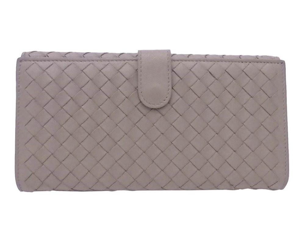 Bottega Veneta bi fold long wallet Intrecciato leather Greige Gray